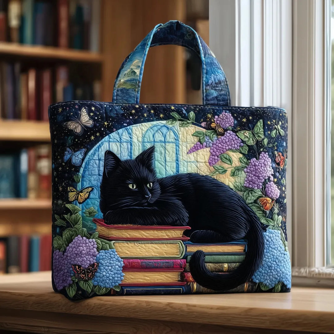 Handcrafted Tote - Black Cat Among Books