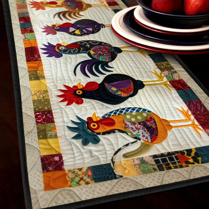 Parade of Roosters Quilted Table Runner