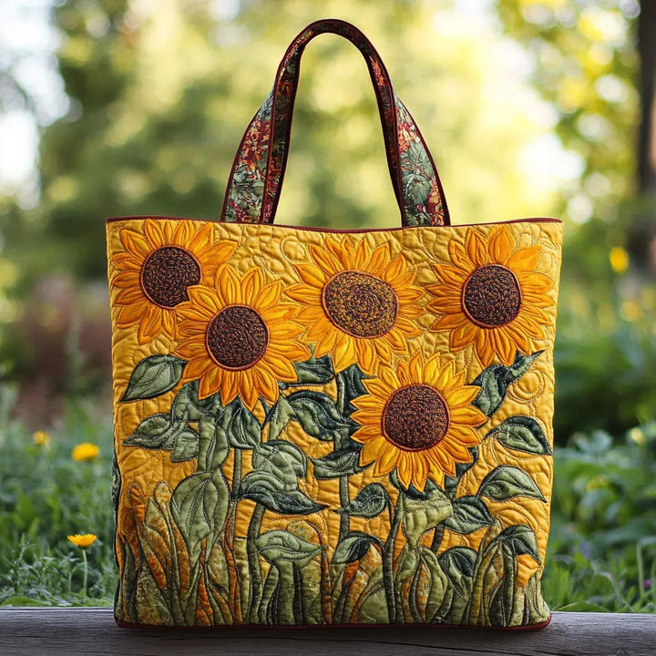 Sunflower-Embellished Classic Quilted Bag