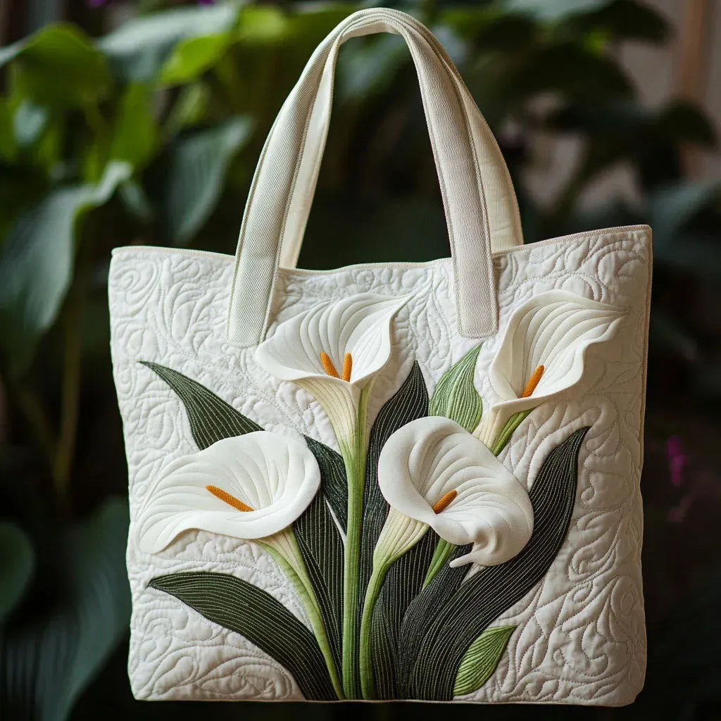 Handcrafted Quilted Bag - White Lily Design