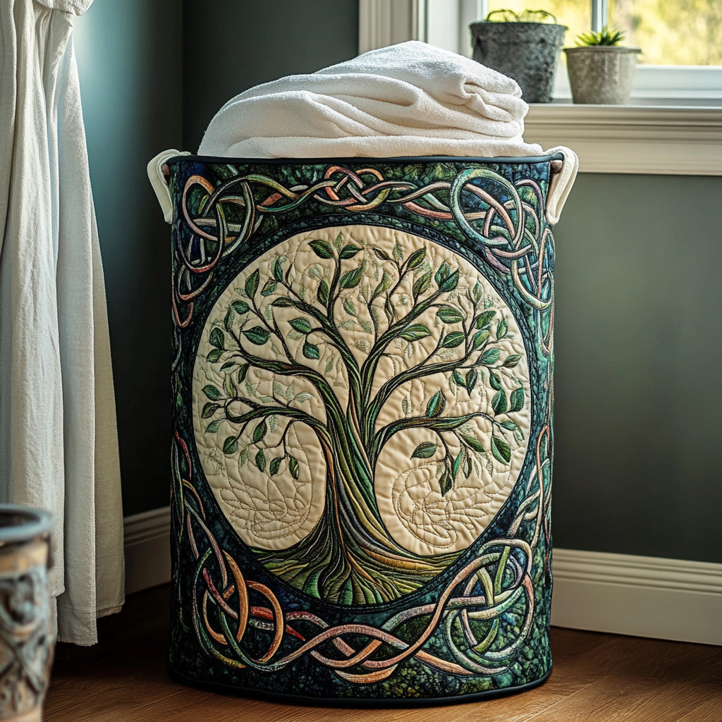 Handcrafted Laundry Basket with Tree of Life Design