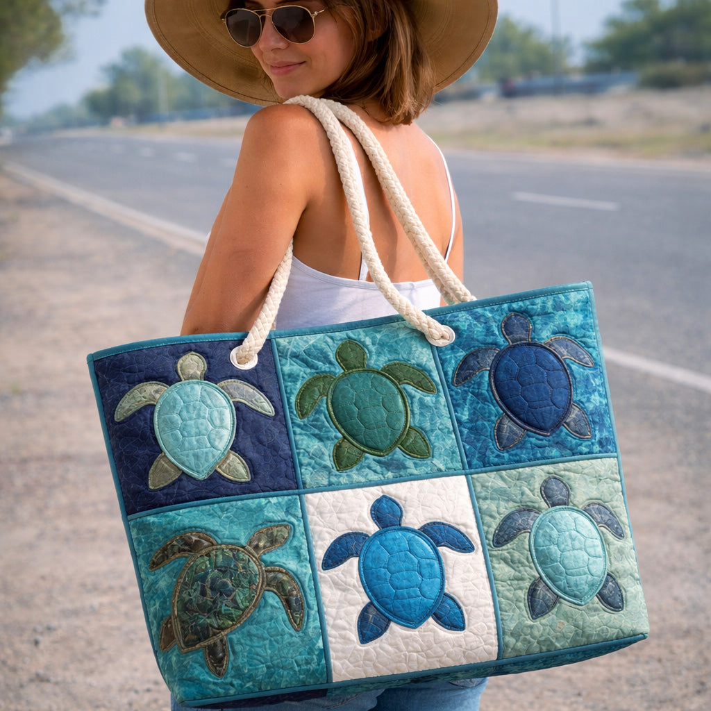 Artisan Beach Tote Featuring Azure Turtle Design