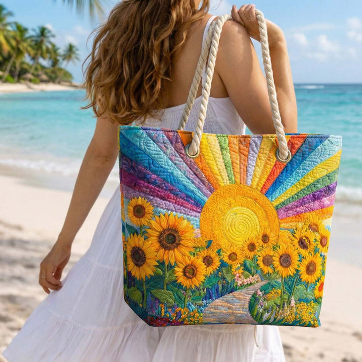 Rainbow Sun Handmade Beach Tote