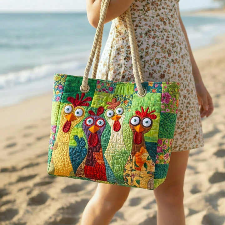Quirky Chicken Design Sand Beach Tote