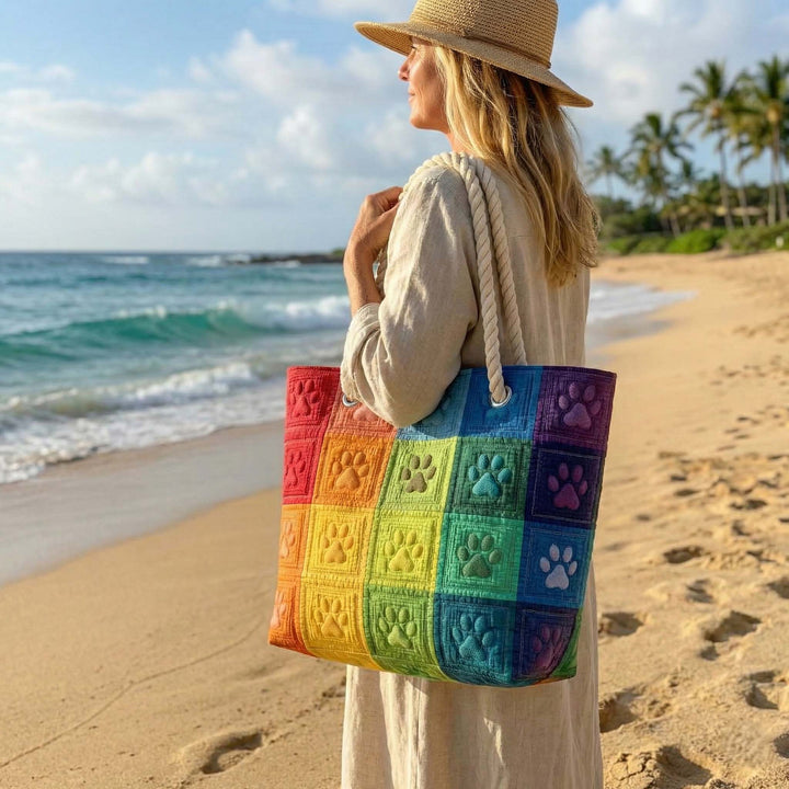 Artisan Beach Tote | Unique Footprint Pattern