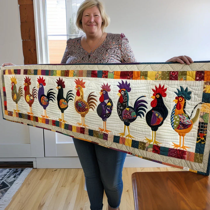 Parade of Roosters Quilted Table Runner