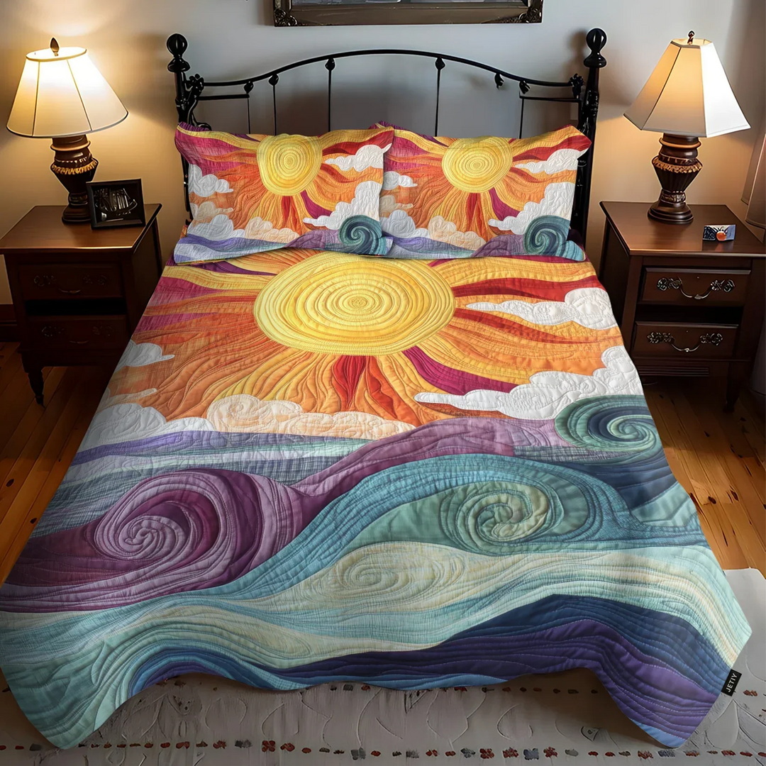3-Piece Solar Charm Quilted Bed Set