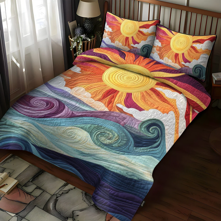 3-Piece Solar Charm Quilted Bed Set