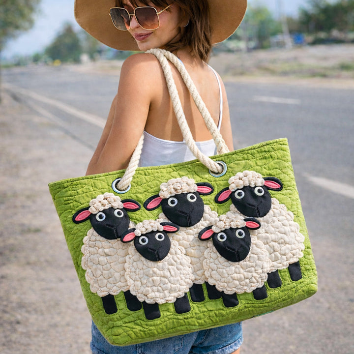 Artisan Beach Tote Featuring Sheep Design