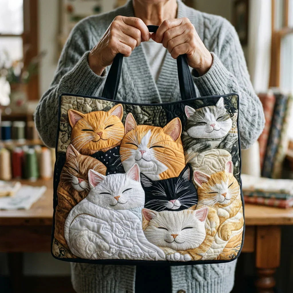 Handcrafted Quilted Bag - Dreamy Kittens Design