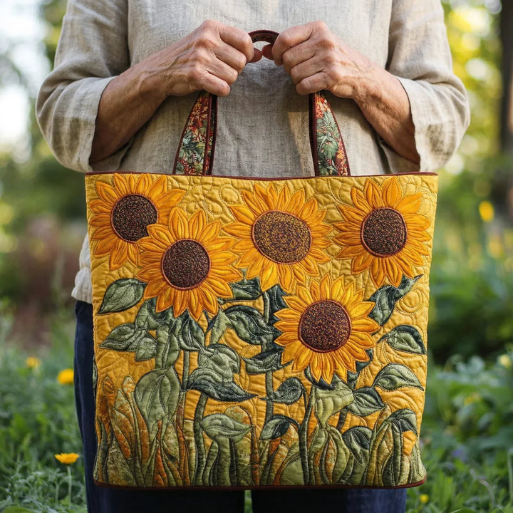 Sunflower-Embellished Classic Quilted Bag