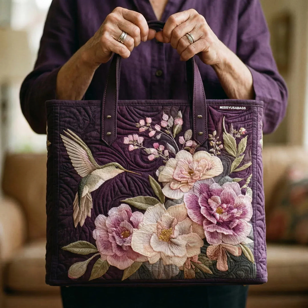 Artisan Quilted Bag - Featuring Hummingbirds and Orchids