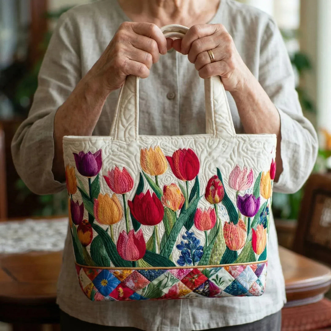 Tulip Garden Quilted Tote Bag