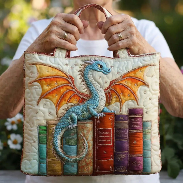 Emerald Dragon Quilted Tote Bag - Keeper of Books